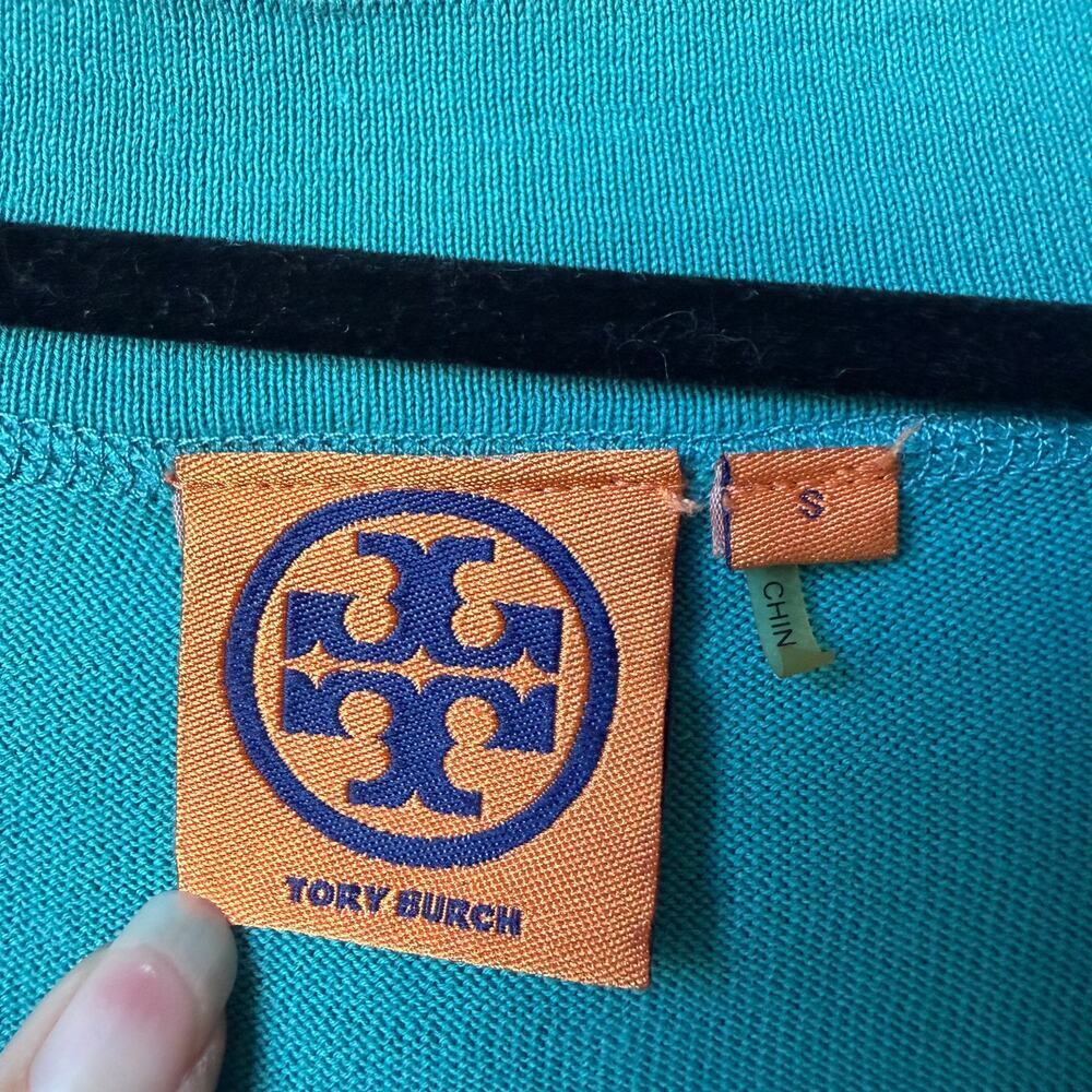 Tory Burch Simone Cardigan Sweater in Turquoise Size S - Picture 6 of 8